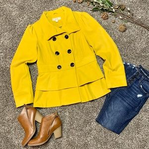Woman’s Decree Mustard Yellow Fall Button Peplum Style Peacoat Size Large
